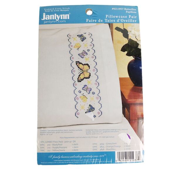 Janlynn Stamped Cross Stitch Butterflies Pillowcase Pair Embroidery Craft Kit - Picture 1 of 4